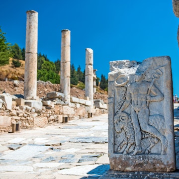 Ephesus Ram Figure, Turkey.Archaeological site, Ephesus - Turkey. The entrance to one of the brothels in Ancient Ephesus was marked by a (carved) footprint.
Turkey brothel Ephesus